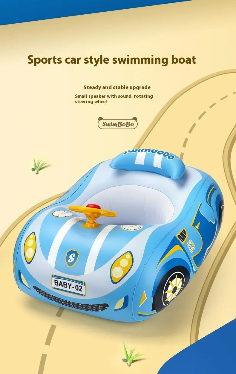 Children's inflatable swimming ring with cartoon sports car boat pattern for swimming