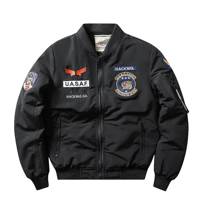 Men's slim-fit stand collar Harley motorcycle retro padded coat in blue