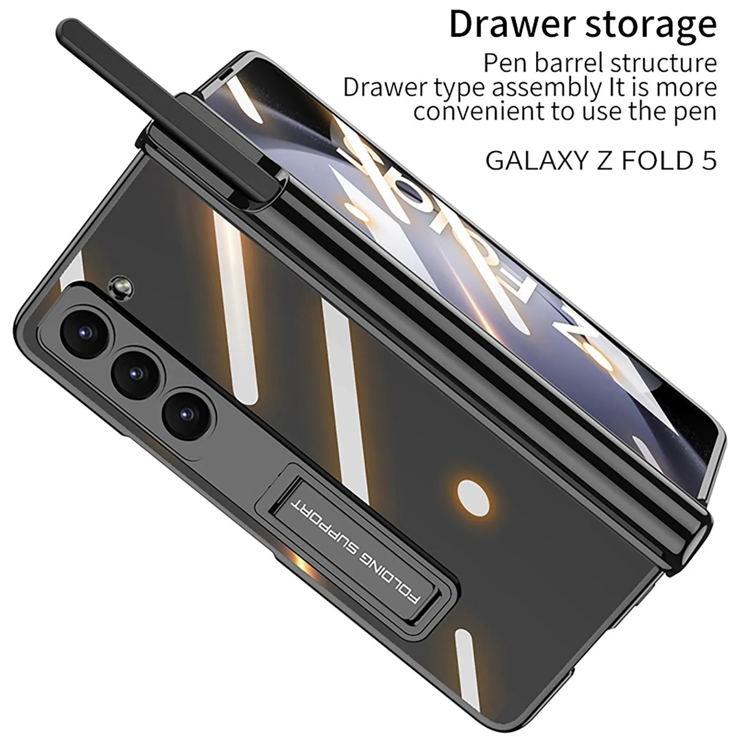 Electroplating transparent hard case with magnetic hinge pen holder for Samsung Z Fold 5, Holiday Blue colour