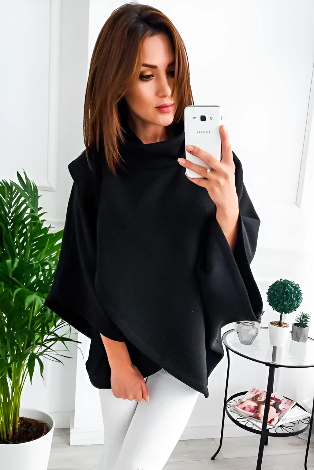 Longline batwing sleeve cardigan sweatshirt in a solid colour, shown with a three-button placket and stitching detail.