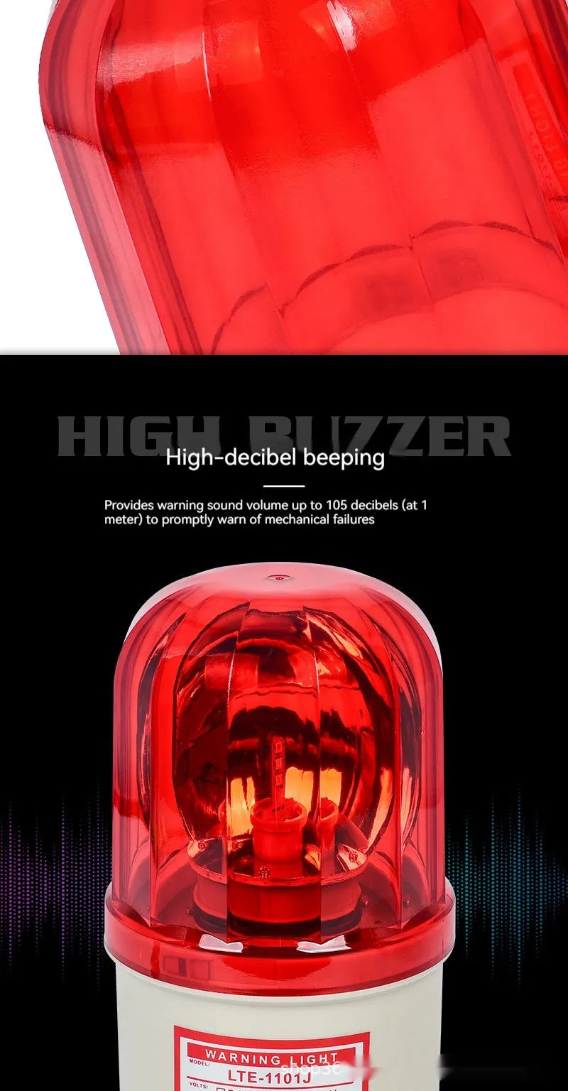 LTE-1101J industrial warning light with rotating red/yellow/green dome and sound alarm