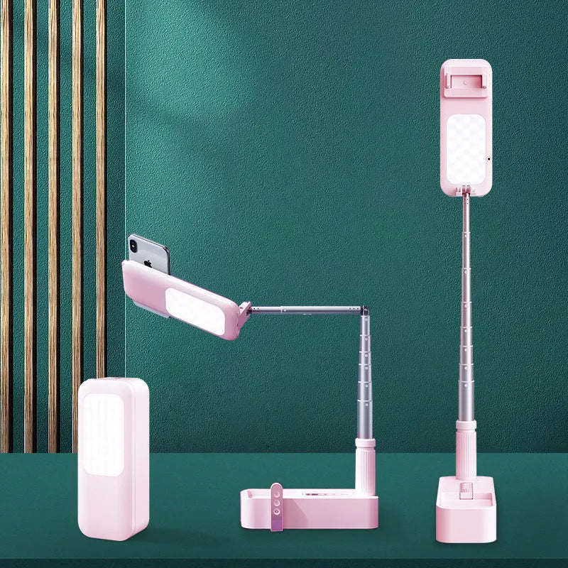 Wireless live broadcast bracket fill light retractable charging base stand for smartphone in white