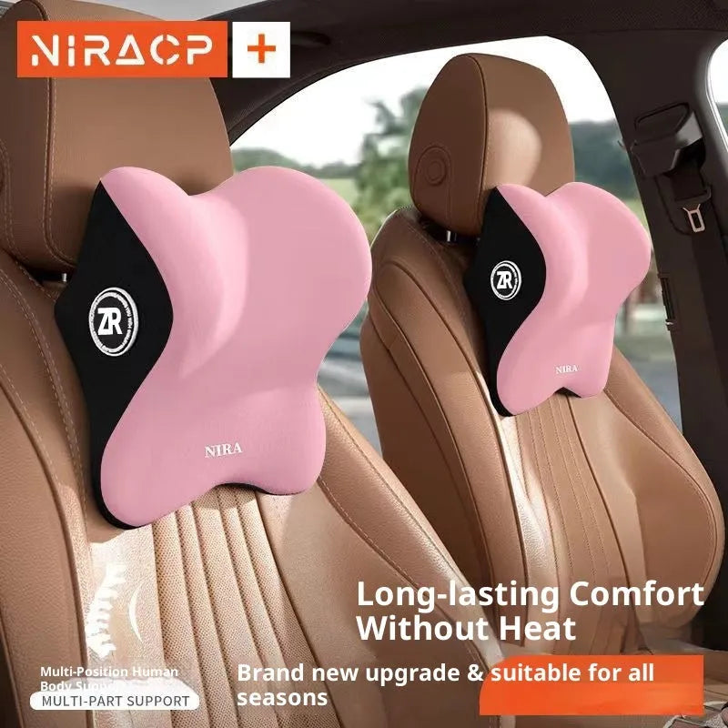 Memory foam headrest and lumbar support cushion set for car, available in black, pink, blue, gray, coffee, dark gray