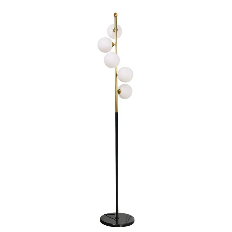 Simple iron floor lamp with 8W LED tricolour bulb in black ribbon gold finish