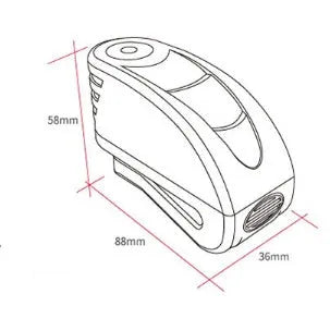 Alloy alarm disc brake lock with 6mm bolt, 55mm slot, Black or Silver, 130dB alarm, three keys