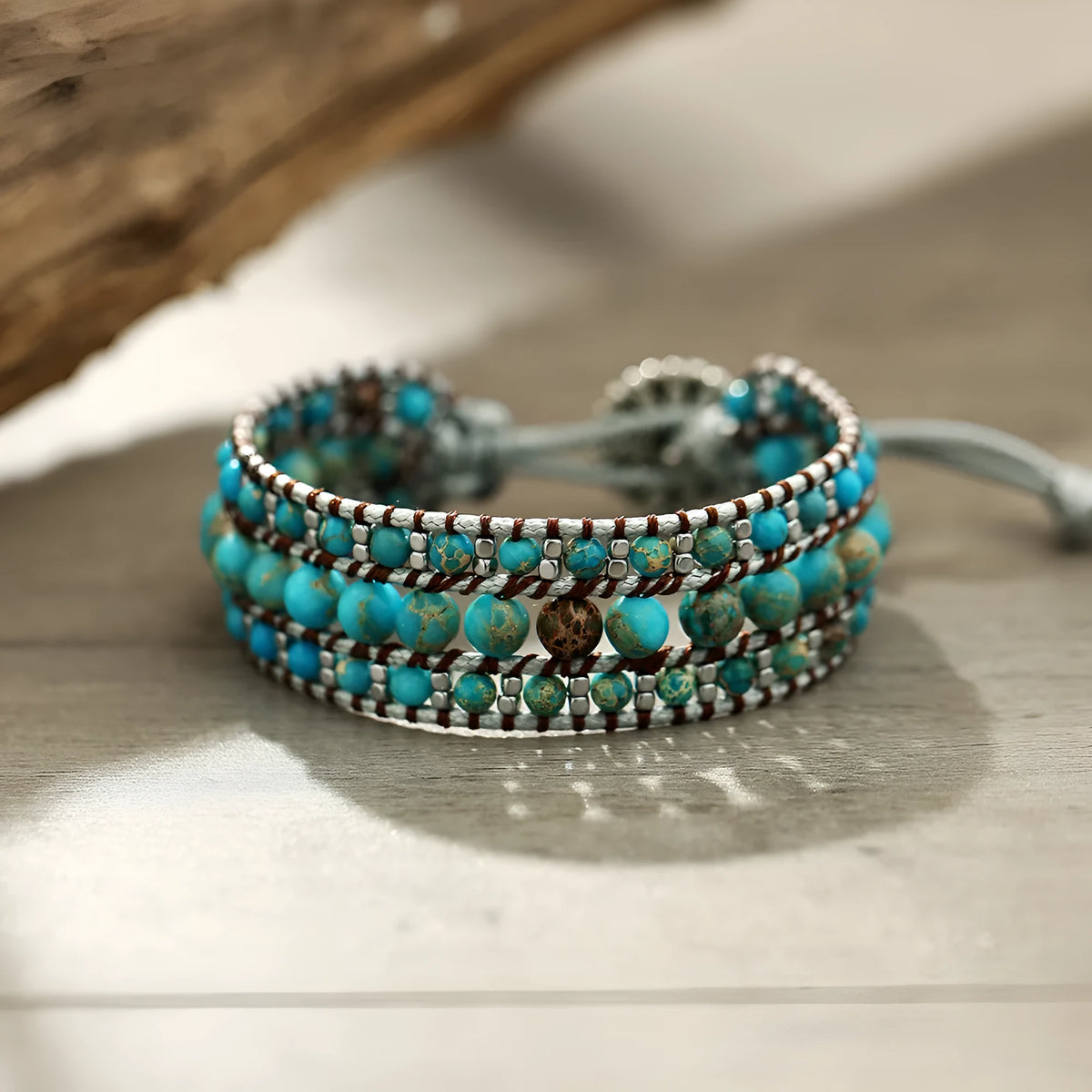 Handmade turquoise bracelet with geometric starry sky design in green
