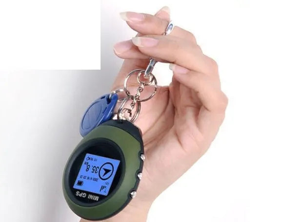 Mini GPS multi-function locator with matte finish, green colour, 65x52x21mm, handheld for outdoor use