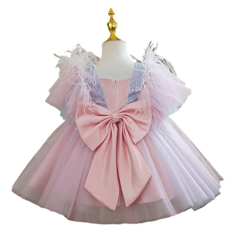Girls' high-end princess dress in pink and blue for flower girls, polyester fibre, 80-160cm