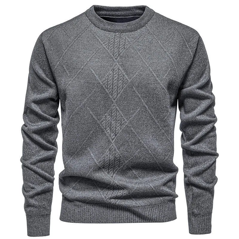 Fleece-lined thick round neck knitted undershirt for men in beige