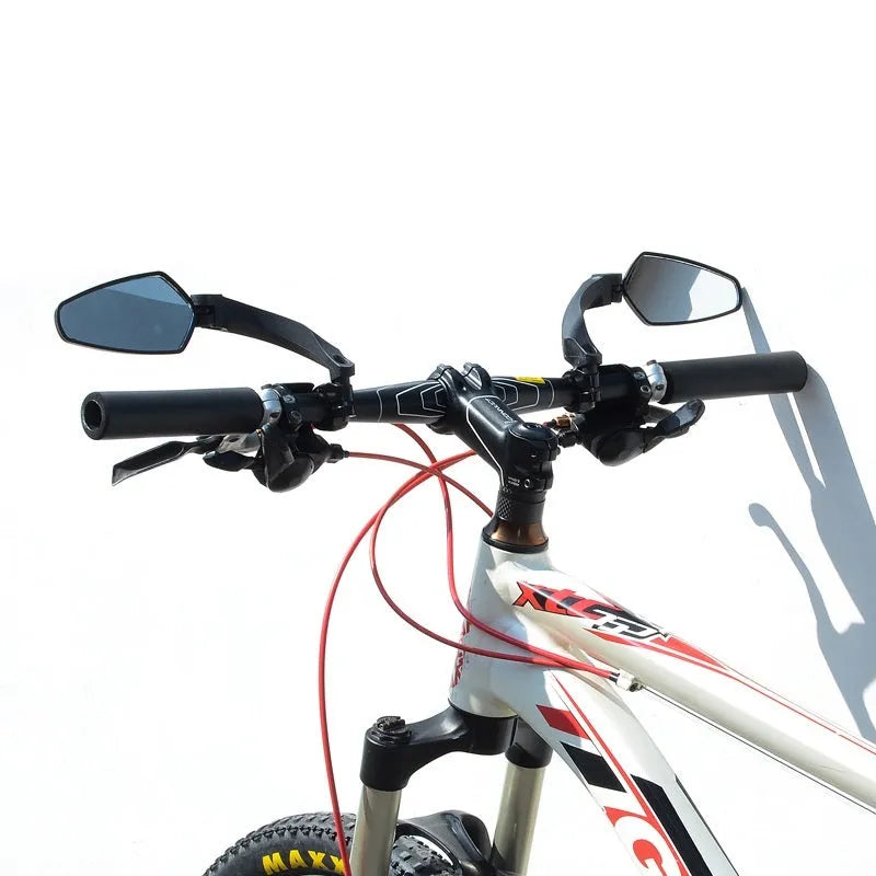 A black PMMA acrylic rearview mirror for bicycle handlebars.