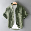 Men's apricot coloured pure cotton casual shirt with short sleeves and loose fit.