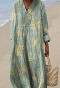 Casual long sleeve shirt dress with a 3D printed floral pattern and a princess silhouette wide waist.