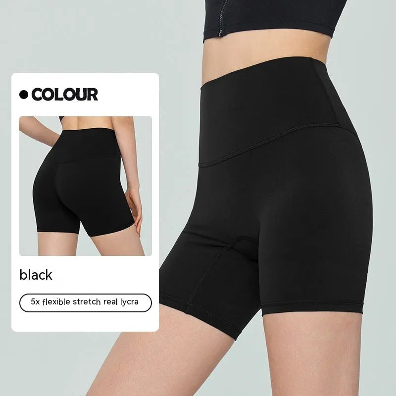 Women's high waist Lycra yoga tight shorts in leaf green colour with belly contracting support for fitness