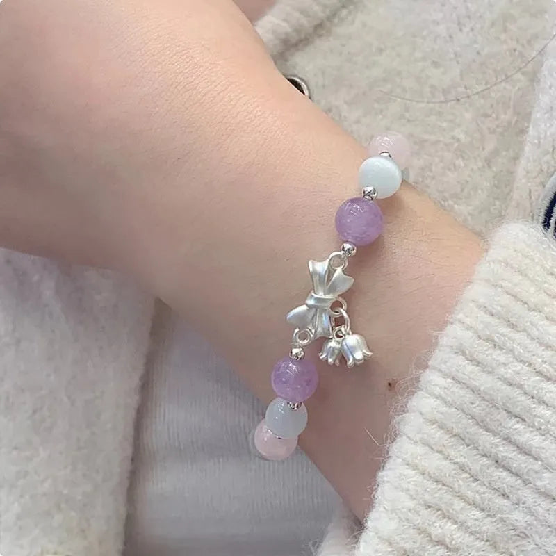 Lavender amethyst opal crystal bowknot bracelet with 10mm size and electroplated finish