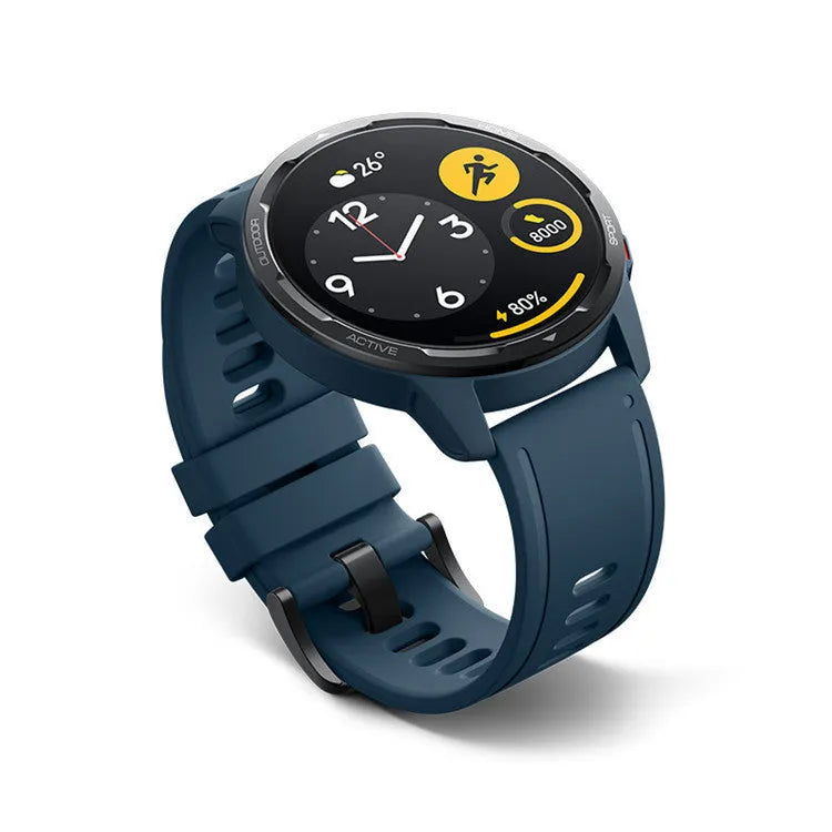 Dual band GPS smart watch with 1.43-inch touch screen and silicone strap in black, white, or blue