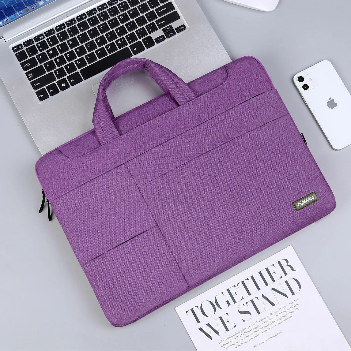 Waterproof Oxford cloth 15.6-inch laptop bag in dark grey with sewing line detail