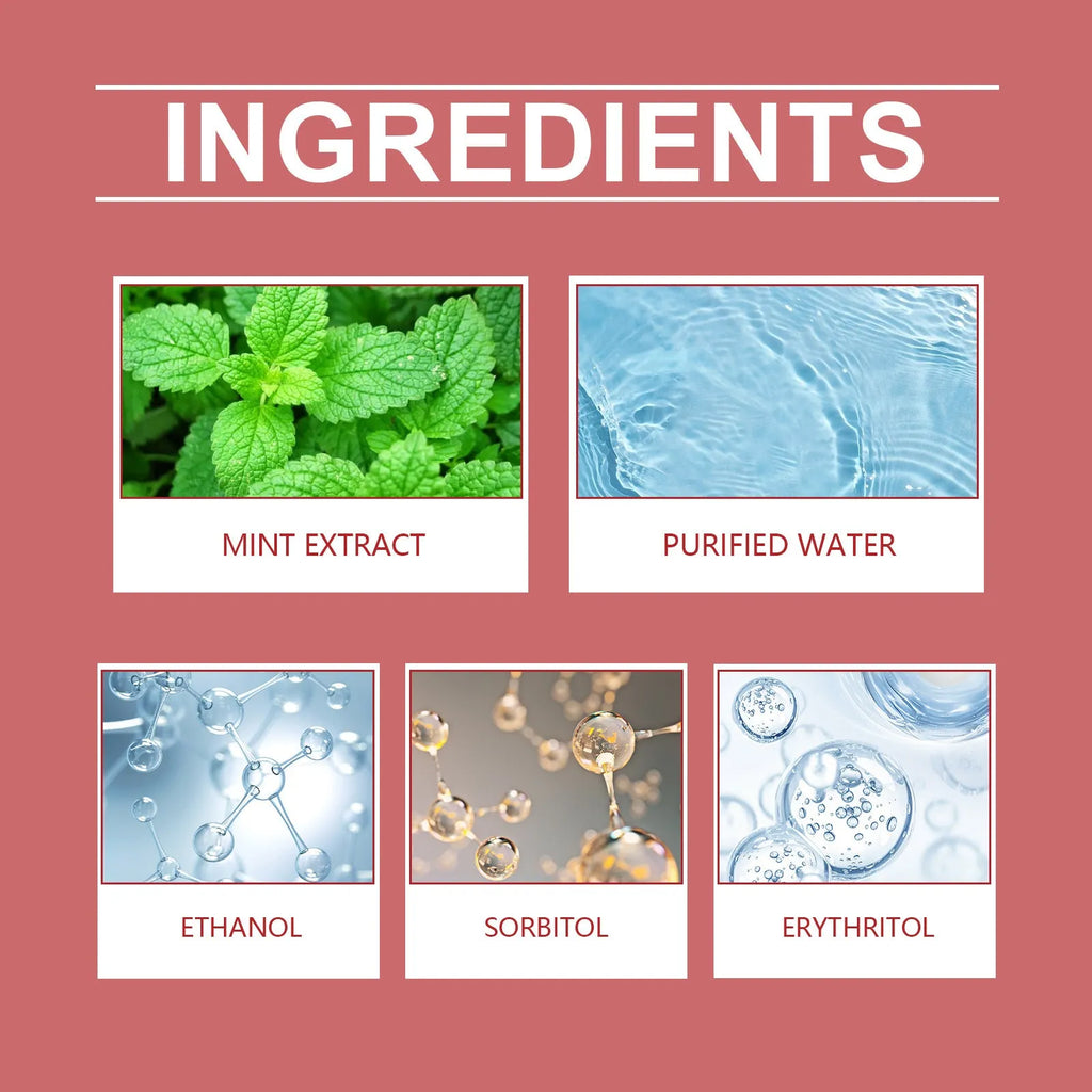 60ml pet dog syrup bottle with mint extract, purified water, and erythritol, measuring 3.3cm x 12cm