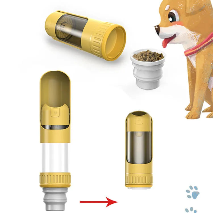 Portable dog water cup, 350ml PC travel bottle, 259 x 75mm, in blue, white or yellow