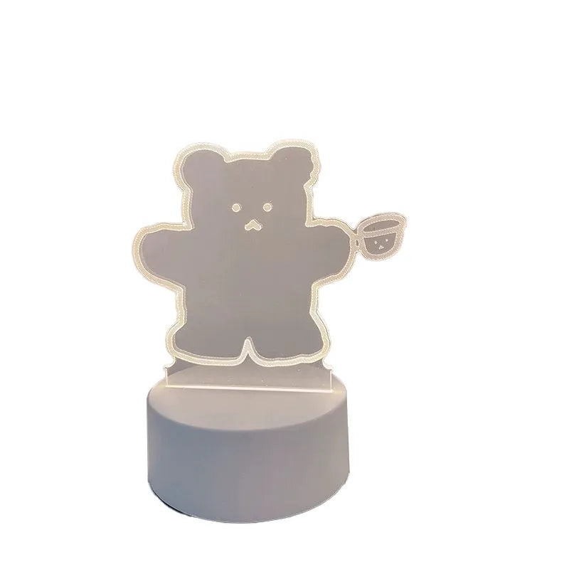 Cartoon bear shaped LED night light with acrylic cover and plastic base, sitting bear style