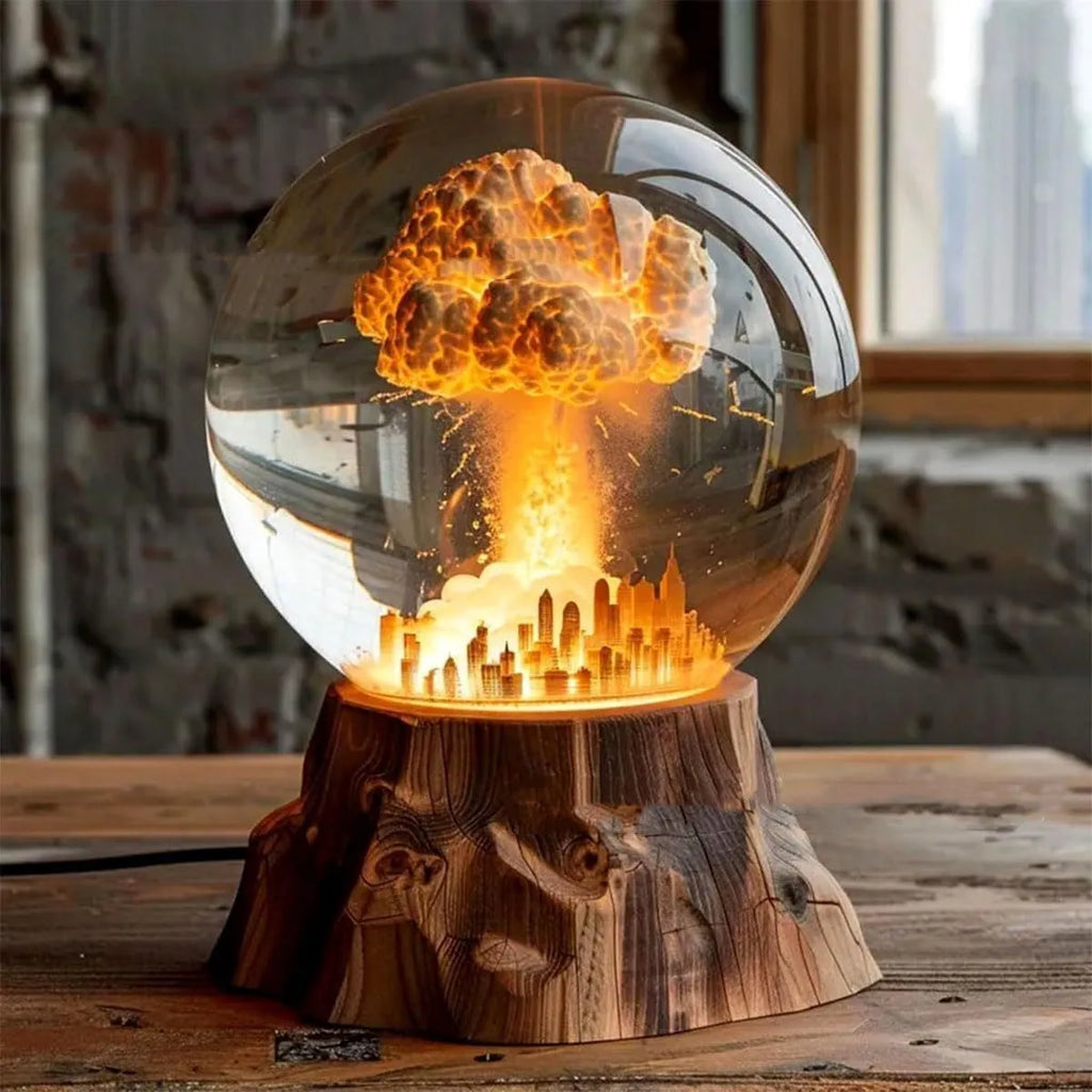 Atomic Bomb Explosion Lamp, 3D mushroom cloud LED night light in hand-painted resin, 15 x 8cm