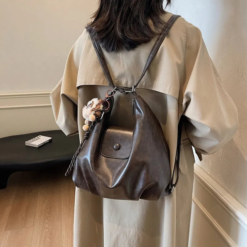 Women's horizontal square PU leather shoulder bag in urban simplicity style with single strap and internal phone pocket