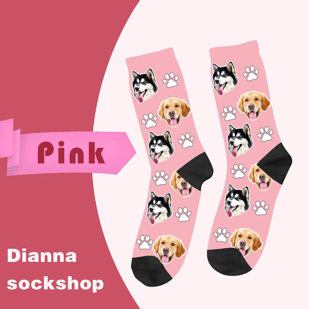 Custom personalised photo socks with mid-calf length and printed designs on polyester fabric