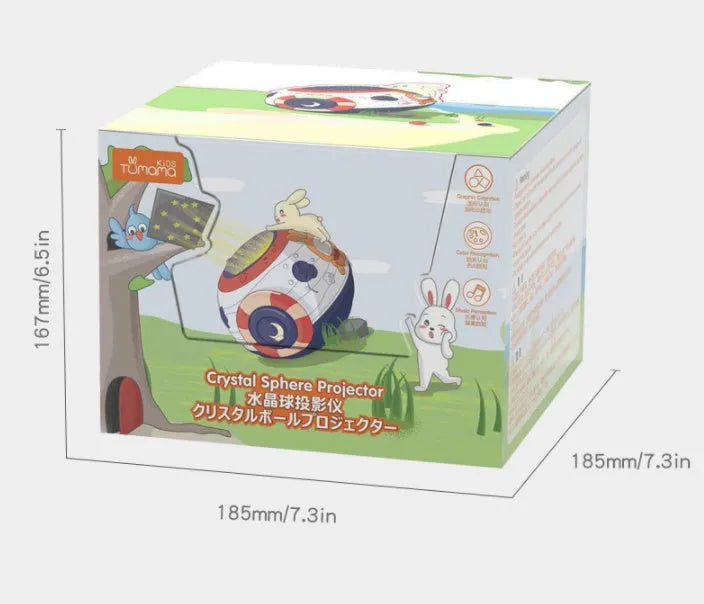 White starry sky night light projector for children showing control button and projection pattern