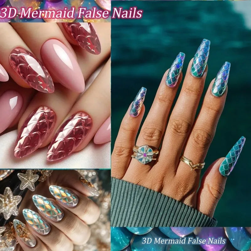 3D scale long shaping nail tips in colour-coded packaging for professional manicures