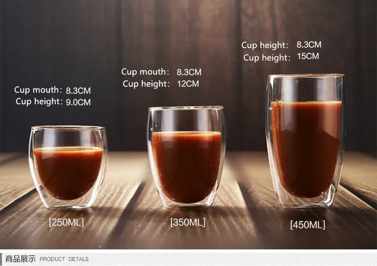 Double wall heat resistant glass coffee cup Chinese style 250ml on table