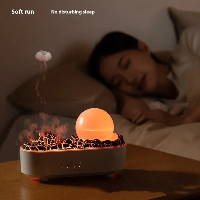 White volcano USB humidifier with ultrasonic mist, single fog export and mechanical control