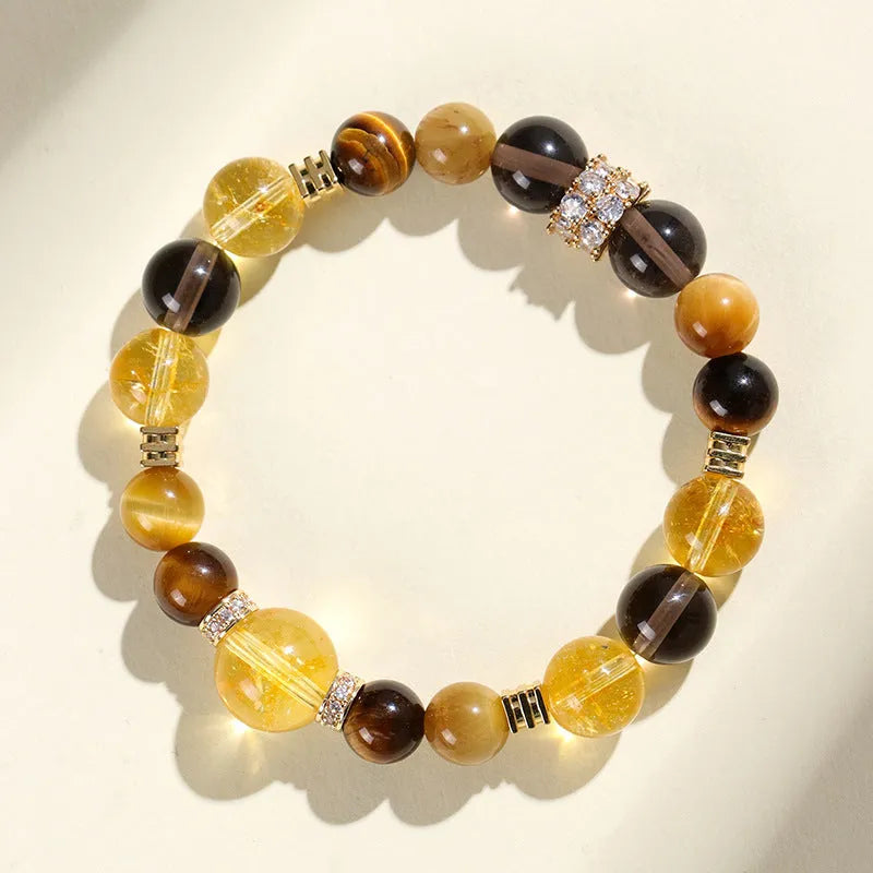 Yellow artificial crystal tower bead bracelet with 10mm beads and natural style