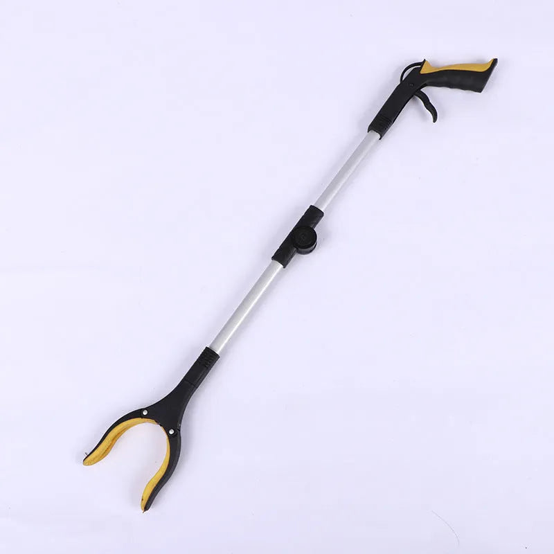 Foldable aluminium litter picker with magnet, shown extended and with blue handle.