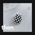 Black and green checkerboard pattern TPU protective case for Apple AirPods with optional smiley face lanyard.