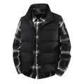 Men's plus size corduroy stand collar vest coat in black with thick lining, loose fit