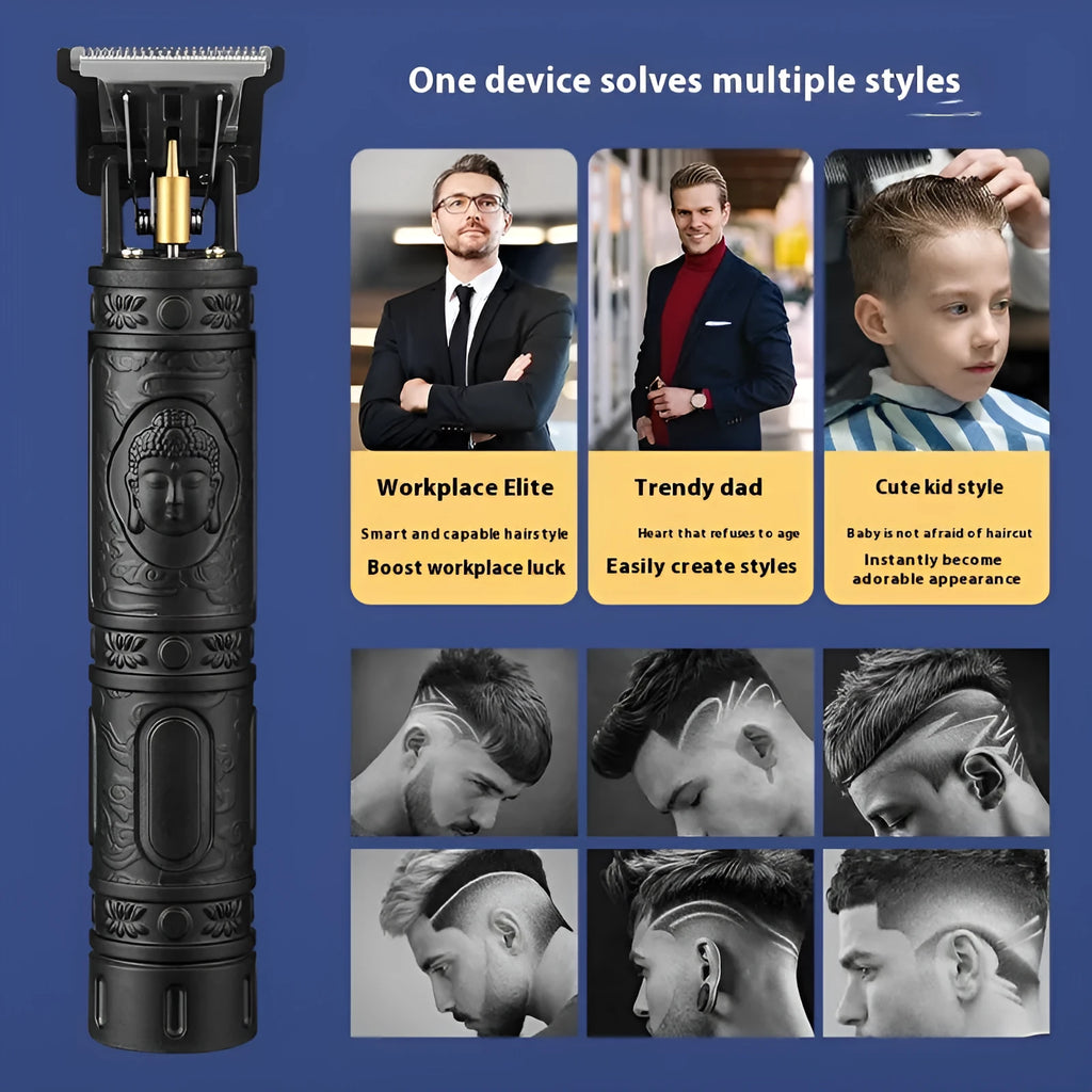 Rechargeable quiet electric hair clipper with washable blade and USB charging in black