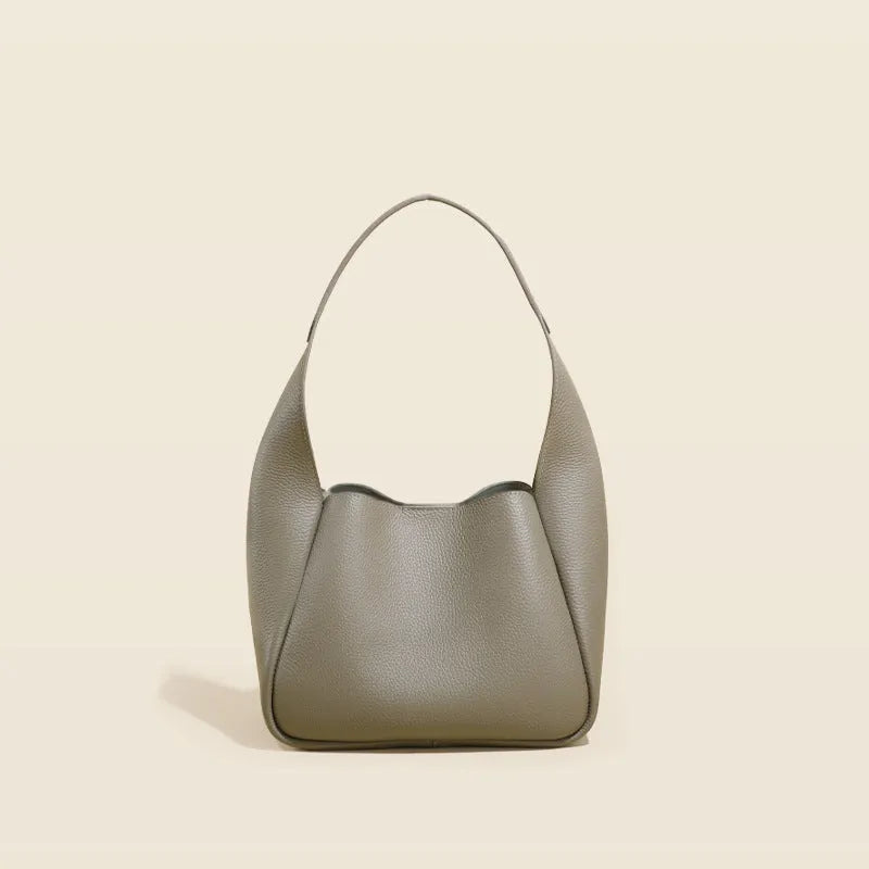Top layer cowhide genuine leather shoulder bag in camel colour with sewing thread detail