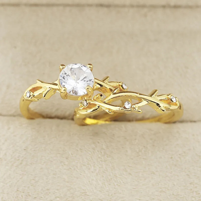 Rose gold simulation diamond couple rings in geometric design on copper band