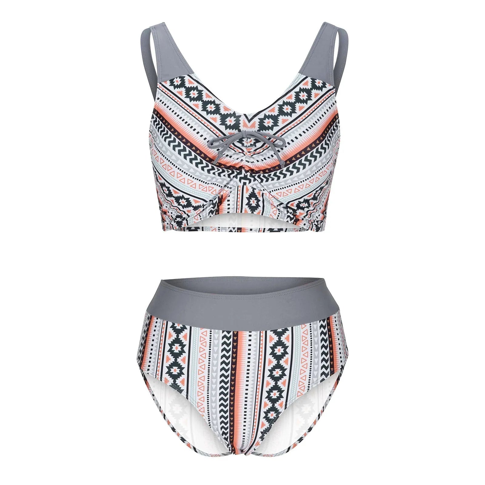 Women's solid colour cross sling split swimsuit bikini set in polyester fabric