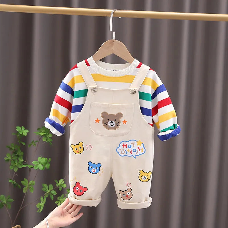 Boys' plaid cotton overalls suit with shirt and strap trousers in yellow colour