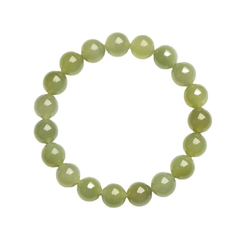 Polished Hetian jade ball bracelet in a casual unisex style with spherical beads.