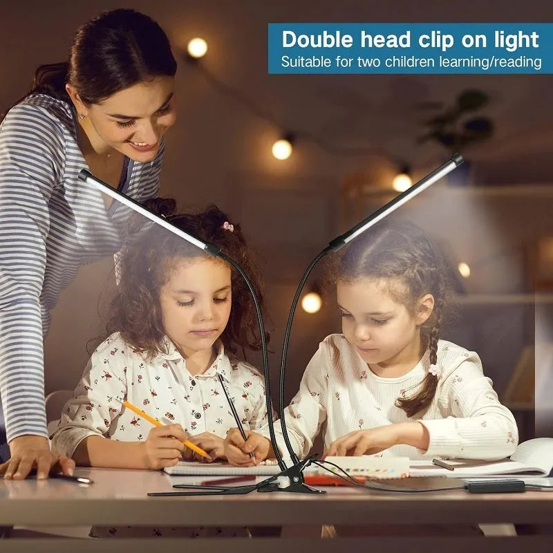 Black and white USB-powered LED desk lamp, 26 cm long, for dormitory eye protection.