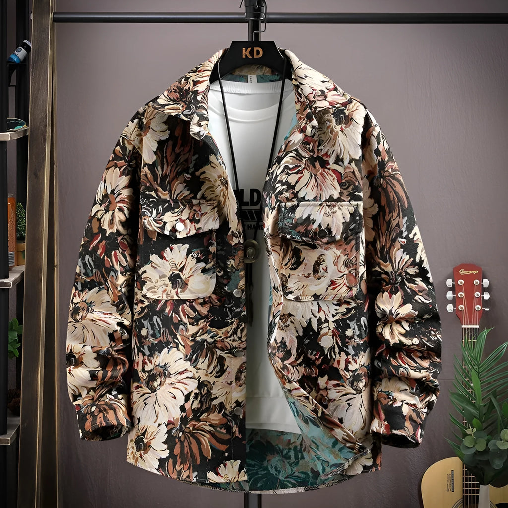 Casual long sleeve lapel shirt coat in a straight hem design, shown in a colour like blue or black