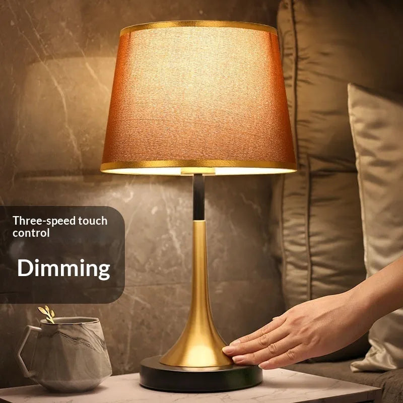 Touch sensor dimming table lamp in Phnom Penh fine linen, simple modern Chinese style, for bedside or living room.