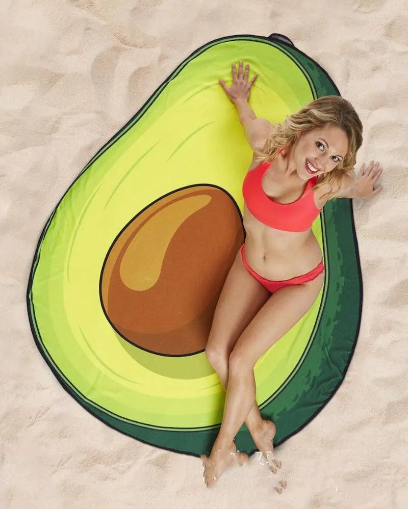 Water-absorbent quick-drying printed beach towel in avocado design, 170cm thin polyester section