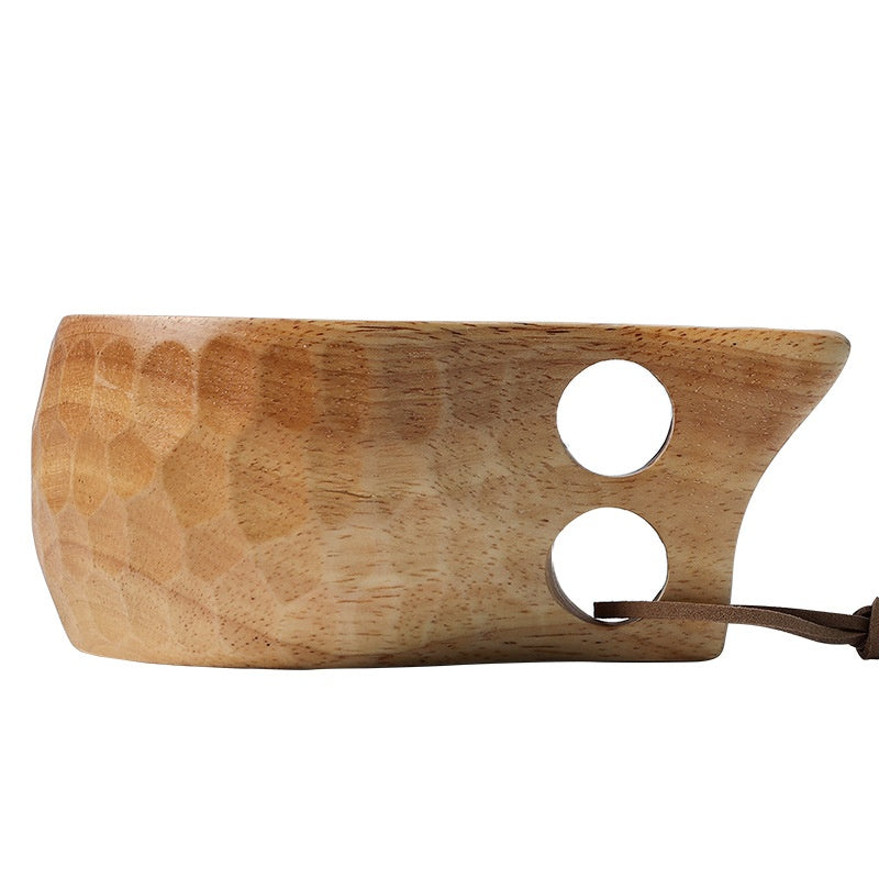 Wooden Breakfast Cup Large Capacity Milk Coffee Mug – Premium Oak Wood Tea Beer Cup with Hanging Rope
