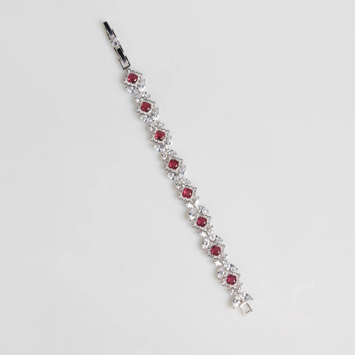 Zircon petal necklace, earrings and bracelet set in copper with 43.5cm chain, shown for bridal wear