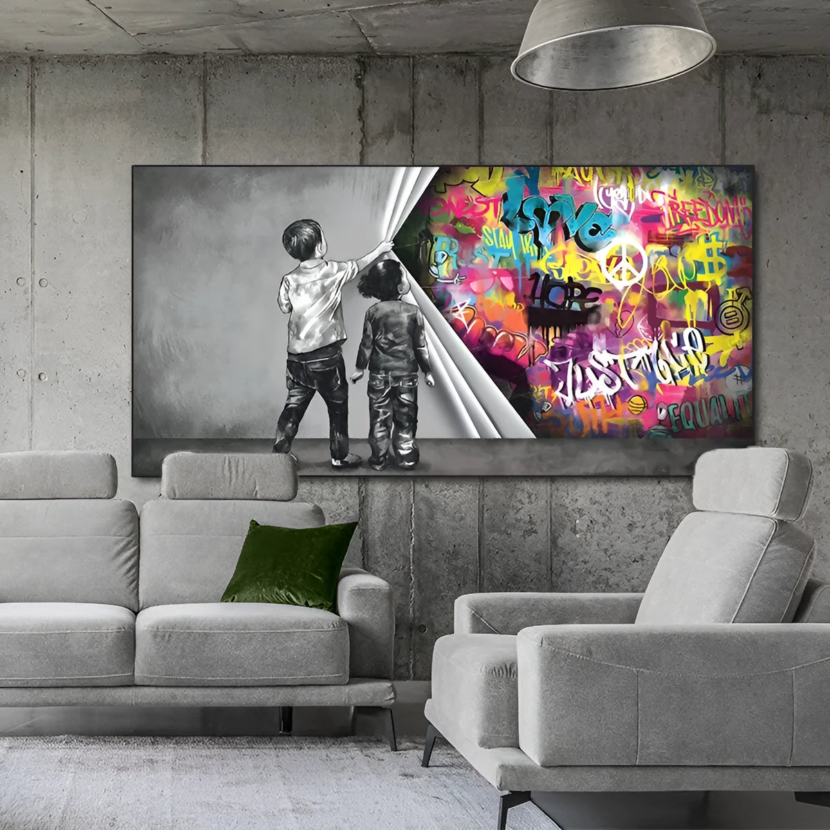 Frameless children's graffiti canvas print in modern abstract style, available in sizes 20x40cm to 70x140cm