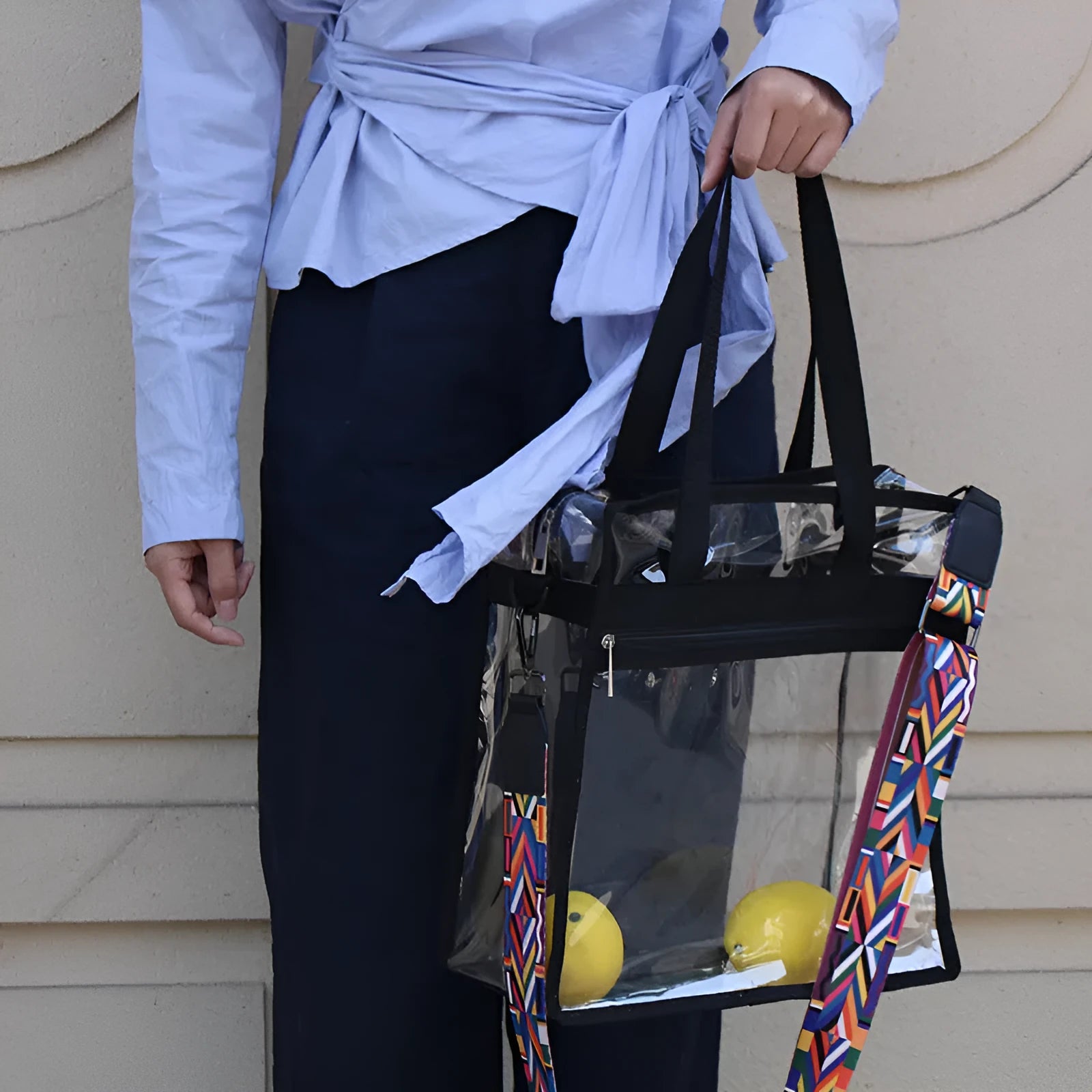 Women's transparent PVC messenger bag with double shoulder straps in various colour options