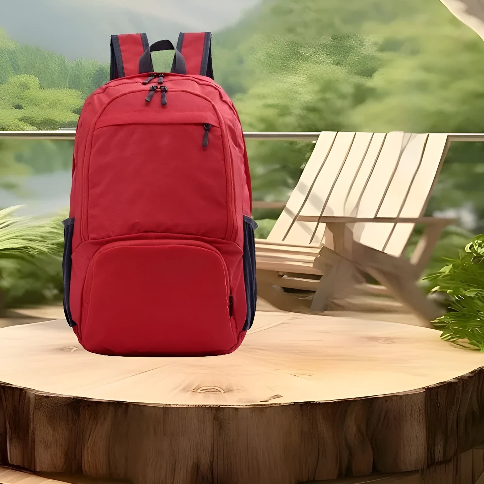 26-inch foldable waterproof Oxford cloth backpack in brick red colour showing casual design