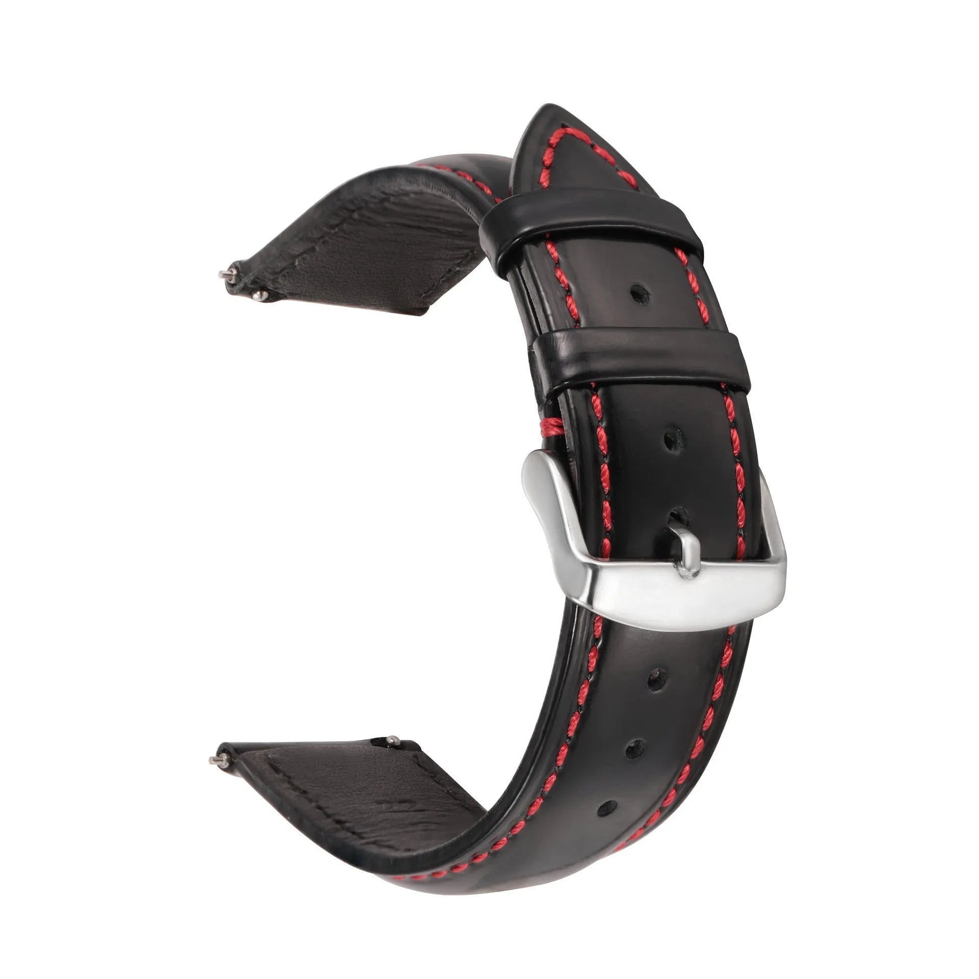 Quick release leather watch strap in bright cowhide showing colour and width options on a watch.